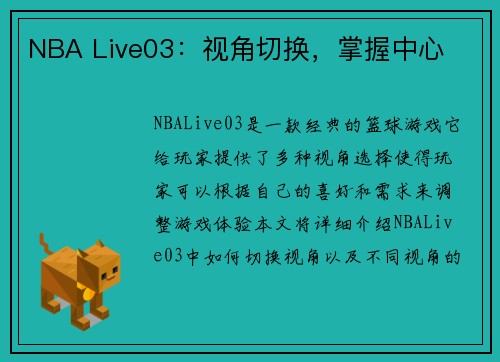 NBA Live03：视角切换，掌握中心